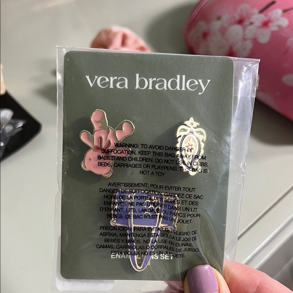 Vera Bradley Pink and Gold Pins